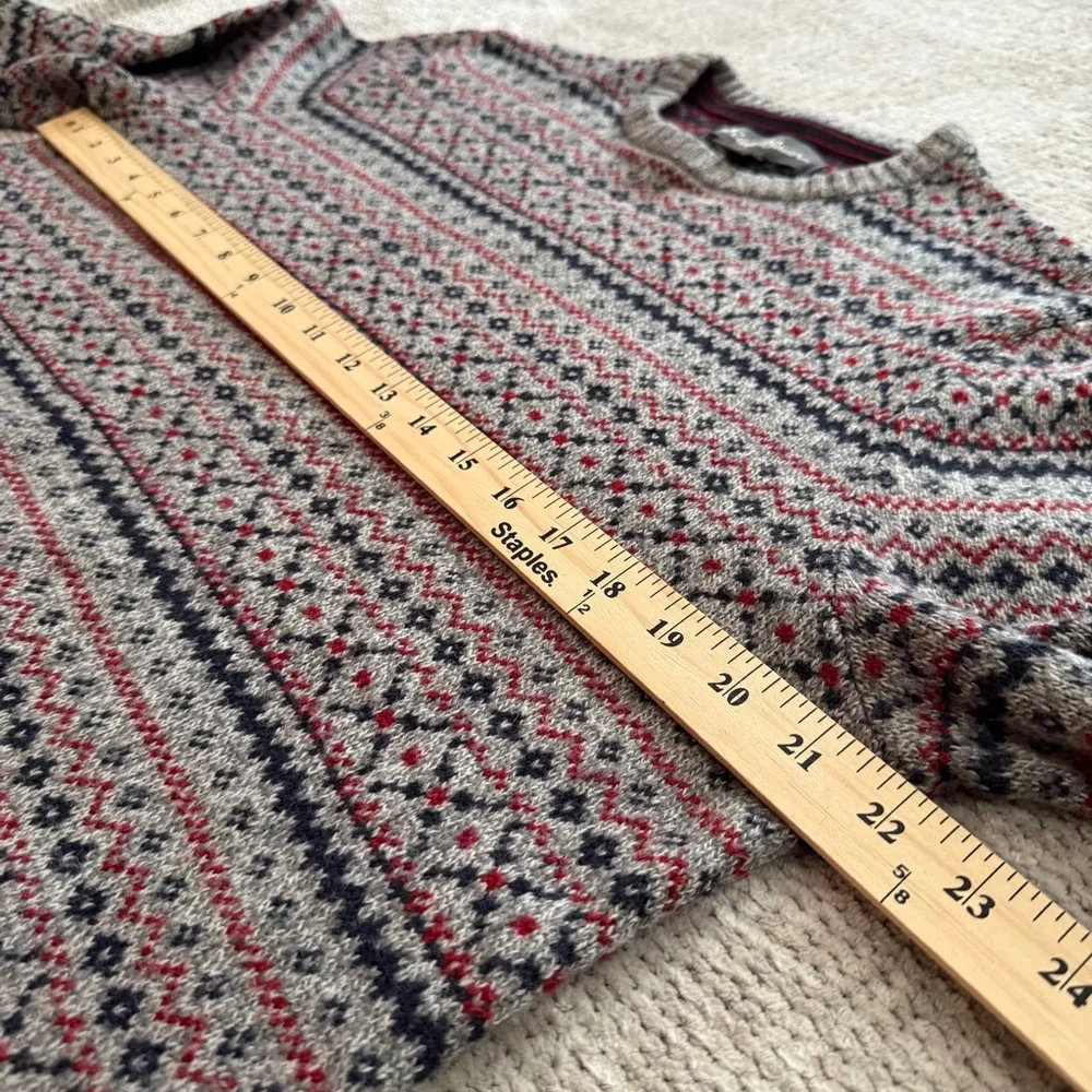 Eddie Bauer Fair Isle Wool Blend Sweater Mens Medium Gray Nordic Crewneck - Picture 7 of 8